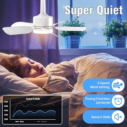 20" Socket Fan Light with Remote, 30W 2000 Lumens, 3 Colors 3000-6000K Small Ceiling Fans with Lights and Remote 6 Speed Wind Light Bulb Fan for Bedroom, Kitchen, Laundry Room, Garage