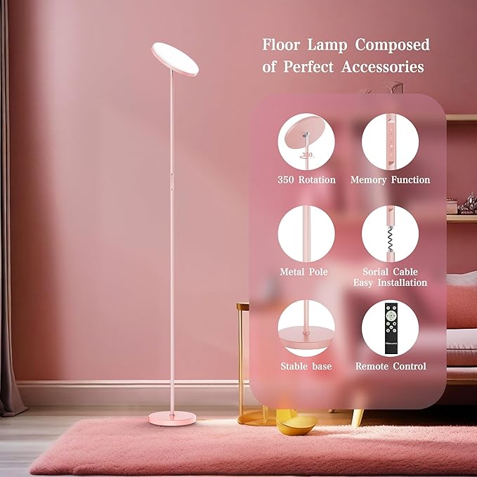 OHLUX Floor Lamps for Living Room, Bright LED Standing Lamp with Remote, Modern Color Changing Tall Lamp with Stepless Dimming, 69" Corner Floor Lamp for Bedroom, Office, Pink