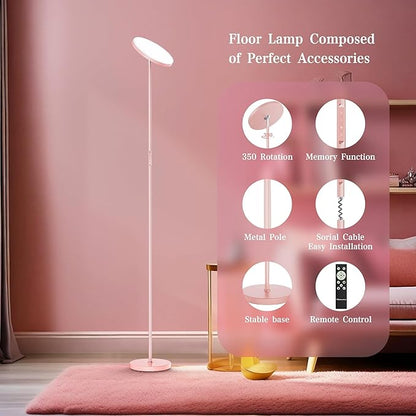 OHLUX Floor Lamps for Living Room, Bright LED Standing Lamp with Remote, Modern Color Changing Tall Lamp with Stepless Dimming, 69" Corner Floor Lamp for Bedroom, Office, Pink