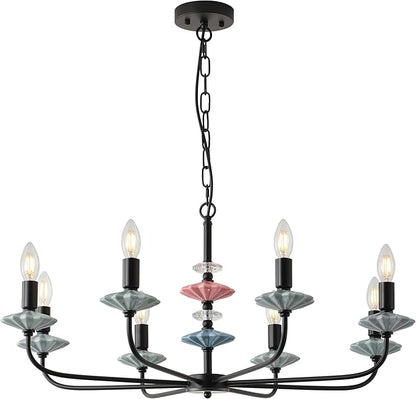 Black Chandeliers for Dining Room Light Fixture Over Table,8-Light Art Deco Chandelier, Modern Vintage Chandelier with Ceramic,Farmhouse Chandelier for Girls Bedroom,Living Room, Foyer