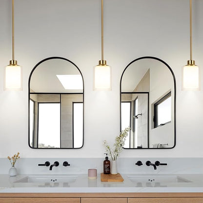 1-Light Mini Pendant Light Fixtures, 2-Pack Modern Hanging Ceiling Lighting, Adjustable Height, Gold Pendant Lamp with Dual Glass for Kitchen Island Bedroom