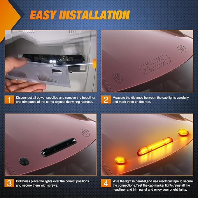 Nilight LED Cab Marker Lights 3 PCS Roof Running Light LED Smoke Lens Amber Cab Clearance Light Compatible with 2002-2007 Chevy Silverado GMC Sierra 1500 1500HD 2500 2500HD 3500