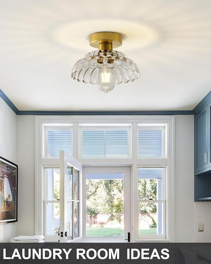 ANYLOVE 10 Inch Clear Glass Vintage Glass Semi Flush Mount Ceiling Light, E26 Socket for Bedroom Kitchen Hallway Foyer