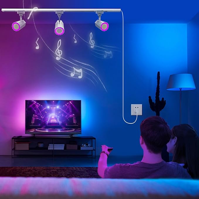 Gsou 3 Pack Track Light Bluetooth Speaker, Track Lighting Fixtures Ceiling, Track Light Speaker with 3.3FT Track Rails, RGB Color Changing, Music Sync, Ideal for Smart TV, Home Decoration,Kitchen,Game