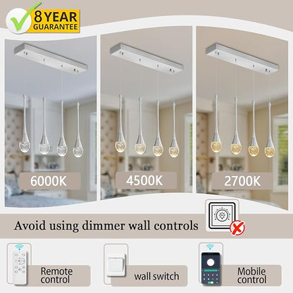 ykolupty Dining Room Light Fixture 4-Light Silver Kitchen Island Lighting Industrial Linear Crystal Chandeliers for Dining Room Pendant Light Fixture for Living Room Hallway Bedroom