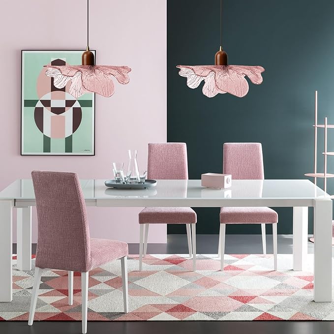 Modern Pink Glass Pendant Lights Fixtures Adjustable 13"/ 33CM Flower Hanging Ceiling Light Farmhouse Wood Chandelier for Kitchen Island Dining Room Foyer Cafe