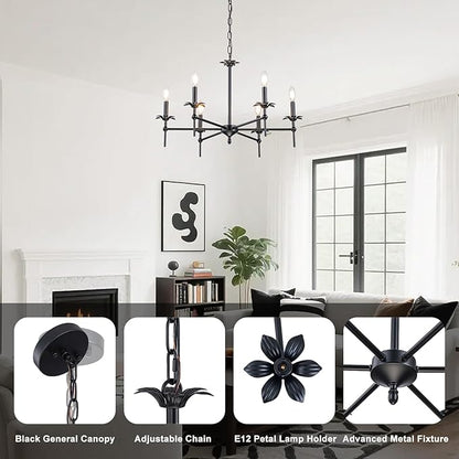 6-Light Black Farmhouse Chandelier 29in Modern Matte Candle Light Fixture Industrial Hanging Ceiling Lighting for Dining Room Over Table Kitchen Island Living Room Bedroom Foyer Entryway