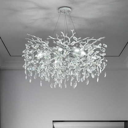 Tree Branch Chandelier Modern Crystal Pendant Light, Luxury Chrome Art Deco Raindrop Lighting Fixture for Dining Room Bedroom Living Room 10 Lights D30''