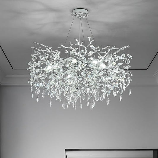 Tree Branch Chandelier Modern Crystal Pendant Light, Luxury Chrome Art Deco Raindrop Lighting Fixture for Dining Room Bedroom Living Room 10 Lights D30''