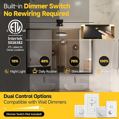 Vanity Lights 48 inch, 4-Level Brightness Built-in Dimmer, 28W Dimmable 5CCT Bathroom Light Fixtures Over Mirror, Black Vanity Lights for Bathroom Mirror Cabinets Bedroom-FCC ETL Certified