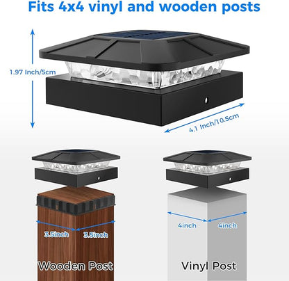 Peasur 4x4 Solar Post Cap Lights 12 Packs, 3 Lighting Modes Fence Caps Light Fits 4×4/3.5×3.5 Wood/Vinyl Posts, Waterproof Post Top Lighting for Outdoor Deck Mailbox Porch Railing