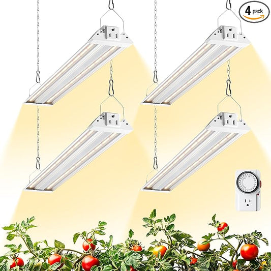 Barrina TX36 2FT LED Grow Light, 144W(4 x 36W, 800W Equivalent), High PPFD, Full Spectrum, Mechanical Timer, Hanging Plant Lights for Indoor Growing, Seedlings with On/Off Switch, Linkable, 4 Packs
