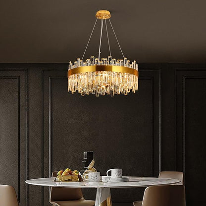 Weesalife 16 Light Gold Crystal Chandelier | Dia 24" Modern Round Crystal Chandeliers for Dining Room | Luxury Ceiling Light Fixture for Living Room | Bedroom | Entryway | Kitchen Island | Foyer
