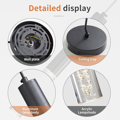 3 Pack Pendant Lights Kitchen Island, LED Bubble Acrylic Island Lighting Fixtures, 3 Color 3000K/4500K/6500K, Modern Cylinder Ceiling Hanging Light for Bedroom, Bar, Dining Room, Bathroom