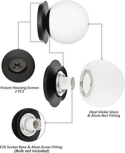 Wall Sconces, 1 Light Modern Globe Sconce in Matte Black, Wall Light for Bedroom Bathroom Living Room & Hallway Vanity Lighting, Ceiling Light Fixture