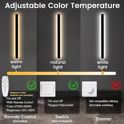 Exterior Wall Lights for House - 31.5inch Long Strip Modern Outdoor Light Wall Fixture Sconce, Dimmable Outside Garage Exterior Lights, Black Wall Mount Lighting for Porch Corridor, Garage