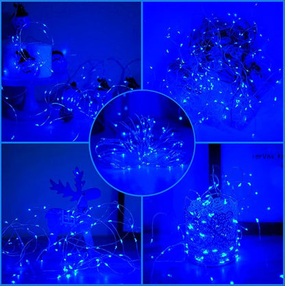 Blue Solar Christmas String Lights Outdoor Waterproof, 2Pack Total 200Led 66Ft 8 Modes Copper Fairy Lights for Halloween Garden, Patio, Fence, Balcony, Outdoors