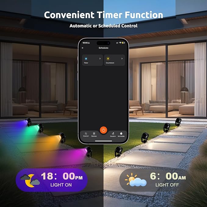 VTimes 8pcs Outdoor Lights, IP65 Waterproof Landscape Lighting, Low Voltage Landscape Lighting with 16 Scene Modes, APP & Remote Control, Color Changing Outdoor SpotLights for Garden,Lawn,Holiday