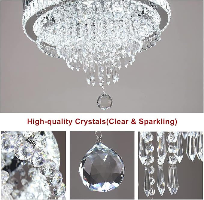 FRIXCHUR 19.7" Modern Crystal Chandeliers Crystal Ceiling Light LED Remote Control Chandelier Light Fixture for Bedrooms Living Room Dining Room Lights (Dimmable)