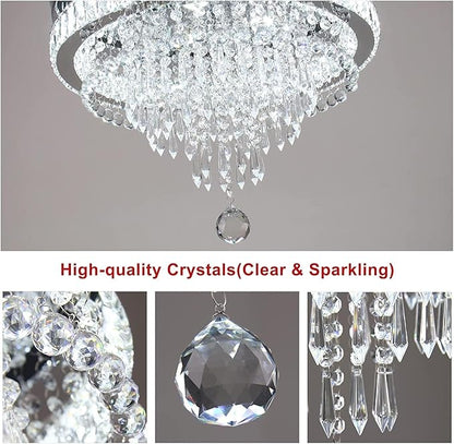 FRIXCHUR 19.7" Modern Crystal Chandeliers Crystal Ceiling Light LED Remote Control Chandelier Light Fixture for Bedrooms Living Room Dining Room Lights (Dimmable)