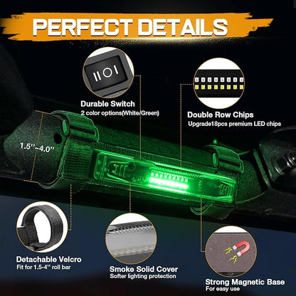UTV Interior Light Universal Roll Bar Mount UTV Dome Light Utility Roll Cage Courtesy Lights for Polaris RZR ATV Can-Am Kawasaki Trucks Car Off Road Golf Cart - White/Green