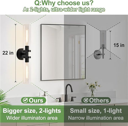 Indoi Matte Black Wall Sconces, Hardwired Bathroom Sconces Wall Lighting with Clear Glass, Modern Sconces Wall Light fixtures for Bathroom Mirror Living Room Hallway Bedroom