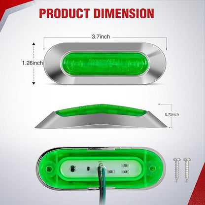 Nilight 10PCS Green Oval Side Marker Lights 4 LED 3.7 Inch Clearance Lamp IP68 Waterproof DC 12-24V with Chrome Bezel Universal for Car Auto Truck Bus Trailer Boat Deck