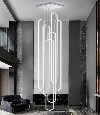 6 Rings Large Chandelier for Staircase Modern High Ceiling Chandelier LED Dimmable Chandeliers for Foyer Staircase Foyer Enterway Living Room Villa Silver