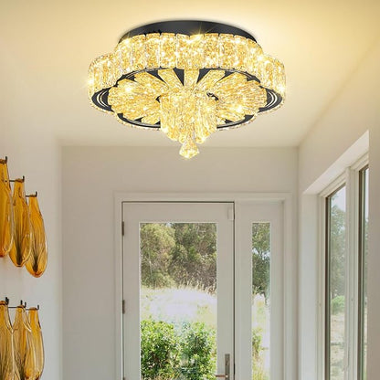 Modern Crystal Chandelier for Living Room 16in Black Crystal Raindrop Ceiling Light for Room Bedroom LED Dimmable 2700K-6000K