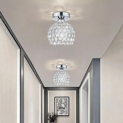 TISLYCO Small Chandelier for Hallway, Modern Semi Flush Mount Light Fixture Silver Crystal Chandelier, Ceiling Light Fixture for Foyer Closet Entryway Kitchen Bedroom Dining Room