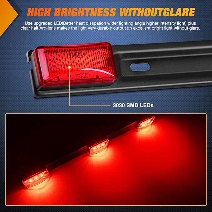Nilight 9 LED Marker Tail Trailer Light Bar 14.2Inch 2 PCS Red Clearance Identification Running Mark ID Rear Stainless Steel Bracket for 12V Pickup Truck RV Boat