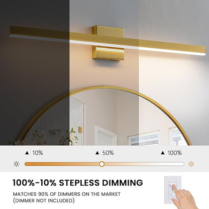 KAISITE Modern Vanity Light Gold Bathroom Light Fixture Over Mirror 32 inch Vanity Lighting Fixture Dimmable 5CCT LED Bar Vanity Light for Bathroom Restroom