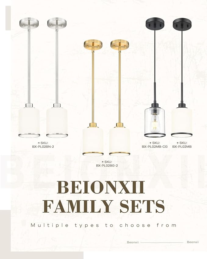 Beionxii 2 Pack Brushed Gold Pendant Lights Kitchen Island, Modern Kitchen Pendant Lighting Over Island, Hanging Lights with Clear Glass for Sink, Dining Room, Entryway, BX-PL02BG-2CG