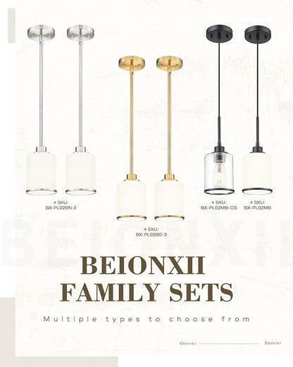 Beionxii 2 Pack Brushed Gold Pendant Lights Kitchen Island, Modern Kitchen Pendant Lighting Over Island, Hanging Lights with Milk Glass for Sink, Dining Room, Entryway, BX-PL02BG-2