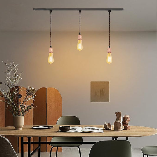 Kiven H-Type Wire Track LightPendants, 39.4 Inch Cord Length Black Weave Rope, Restaurant DecorativePendant Light Industrial Pendant Lamp 3 Pack,Bulb Not Included（Rose Gold）