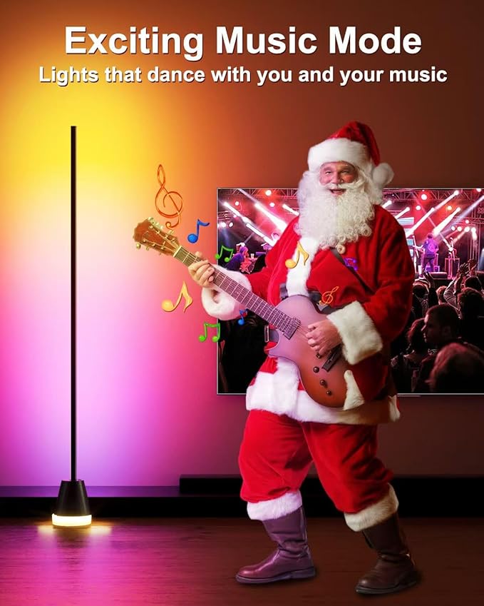 Keepsmile Smart RGB LED Corner Floor Lamp,Bright Tall Standing Lamps with APP and Remote,Modern Floor Lamp with Music Sync and 16 Million Colors, Ambient Lighting for Living Room Matte Black 2 Pack