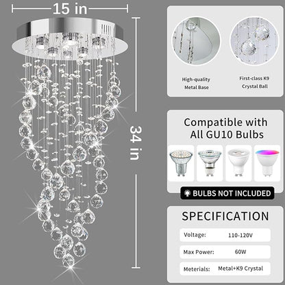 Modern Luxury 6-Lights Spiral Raindrop Crystal Chandeliers for Dining Room, K9 Crystal Ball Flush Mount Ceiling Light Fixture for Living Room, Bedroom, Bathroom, Hallway, Staircase of CRYSTOP