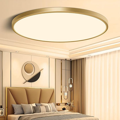15.7Inch Gold Flush Mount Ceiling Light Fixture, 3000K Warm White, 32W 3800LM Bright LED Ceiling Light, Flat Round Light Fixtures Ceiling Mount for Bedrooms Living Rooms
