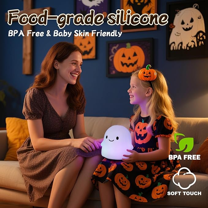 Ghost Night Light Color Changing, Cute Cloud Decor with Colors & 50Hrs, Tap Control Light Up Ghost for Kids, Rechargeable Halloween Gifts, [Mothers Day Gifts]