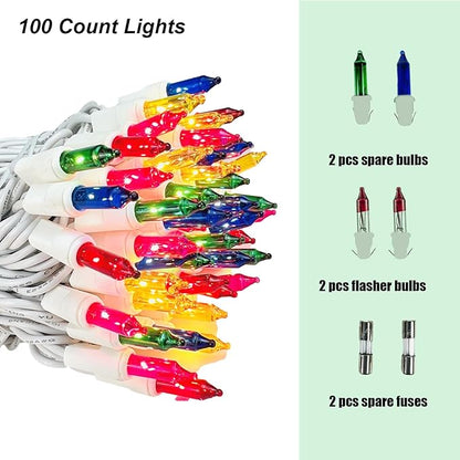 christmas string lights multicolor with white wire, indoor outdoor christmas lights for patio, indoor christmas tree lights, holiday decorative string lights, connectable for wedding party