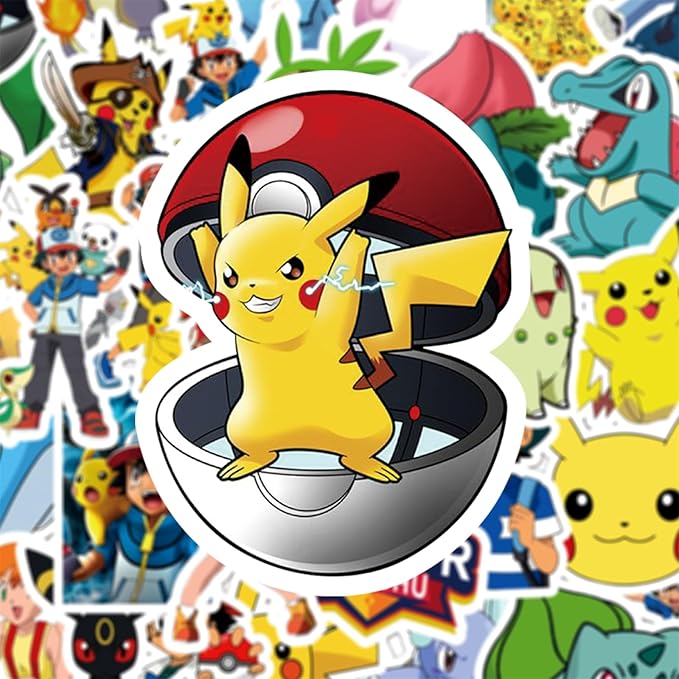 50pcs Cute Cartoon Pokémon Pet Monster Stickers for Teens Adult, Waterproof Vinyl Cute Cartoon Decal for Water Bottle Skateboard Guitar Travel Case Bike Laptop,Car Bumper,Luggage,Phone (POK50)