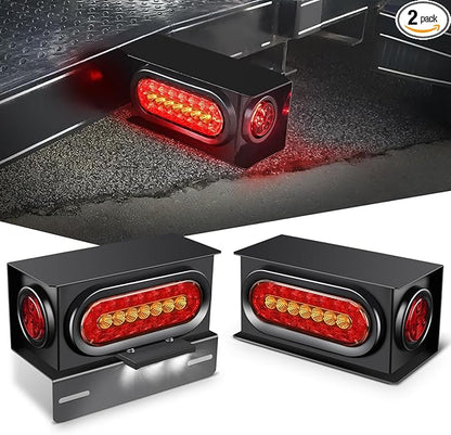 Nilight 2 PCS Steel Trailer Light Boxes Housing Kit 3LED License Plate Lights 6 Inches Oval Red Amber Tailight 2 Inch Round Side Marker Lamp Grommet Plugs for Truck Tractor Car