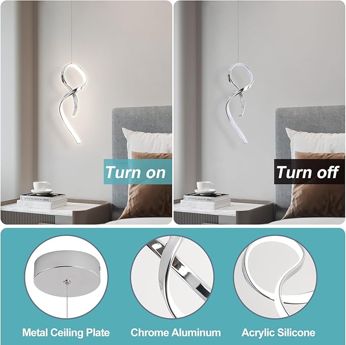 Modern Pendant Light Fixture,4500K LED Pendant Lights Kitchen Island Lighting, Adjustable Height Hanging Light for Kitchen Sink Dining Room Bedroom,1 Pack (Chrome)