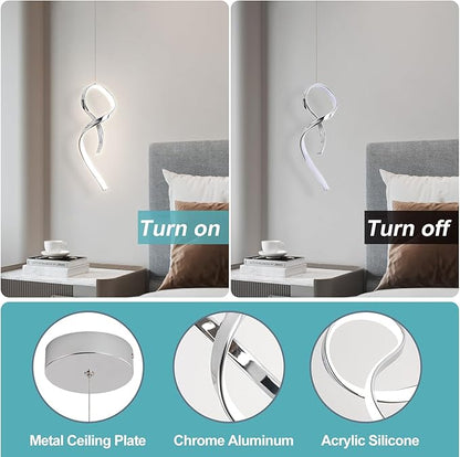 Modern Pendant Light Fixture,4500K LED Pendant Lights Kitchen Island Lighting, Adjustable Height Hanging Light for Kitchen Sink Dining Room Bedroom,1 Pack (Chrome)