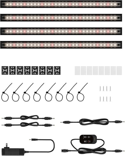 Smart Grow Light for Indoor Plants,3500K Full Spectrum LED Plant Light Strips with 3/9/12H Auto Timer,Stepless Dimming,Modular Design，Plug and Play (Black, 4 Pack)