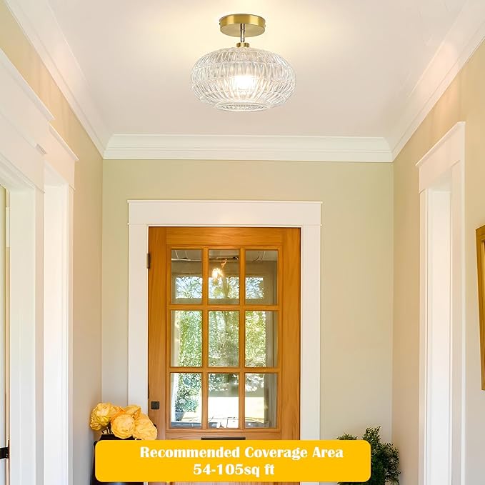 Gold Semi Flush Mount Ceiling Light Fixture,Hallway Light Fixtures,Vintage Small Ceiling Light Fixture,Globe Glass Ceiling Fixture,Vintage Ceiling Lamp,Kitchen Ceiling Lighting for Bedroom Bathroom