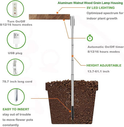 Plant Grow Light,yadoker LED Growing Light Full Spectrum for Indoor Plants, Paired with a Soil Tester,Height Adjustable, Automatic Timer, 5V Low Safe Voltage,Idea for Large Plant Light