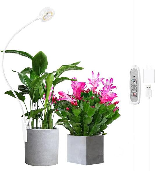 Hywyimlait Grow Lights for Indoor Small Plants, Pot Clip Plant Growing Lights, LED Full Spectrum, Grow Lamps with 4 Level Dimmable, Auto Timer 6/12/ 16 Hrs for Succulents, White 1 Pack