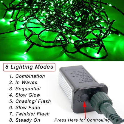Pooqla Green String Lights, 200 LED 66 ft Indoor Outdoor String Lights St. Patrick's Day Decorations, 8 Modes Twinkle Fairy Light Plug in for Yard Patio Wedding Party Decoration, Green Wire