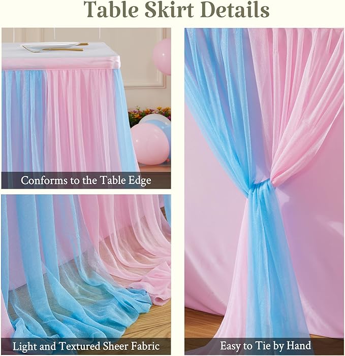 Gender Reveal Table Skirt Pink Blue Tulle Tutu Table Skirts 9 Ft for Gender Reveal Boy or Girls Birthday Party Baby Shower Cake Dessert Decorations